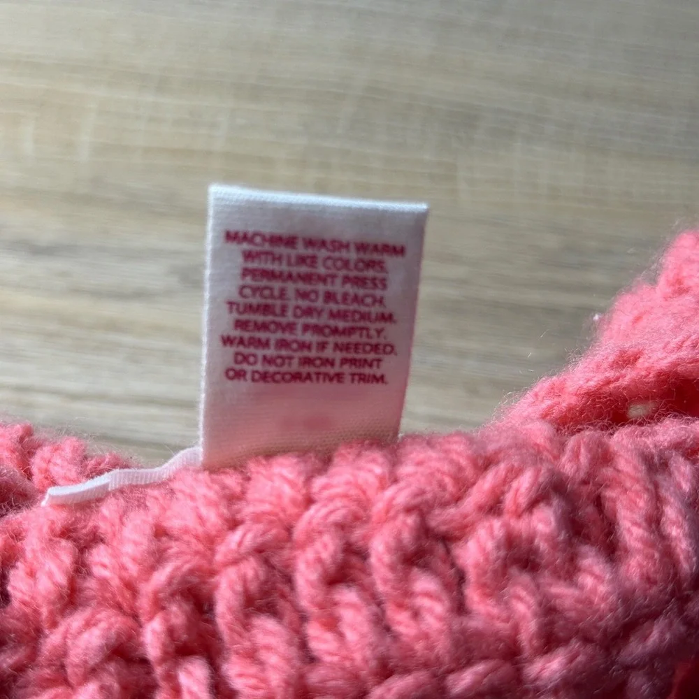 OshKosh B'Gosh Pink Crochet Knit Beret French Style Button Heart Flower Girl Hat